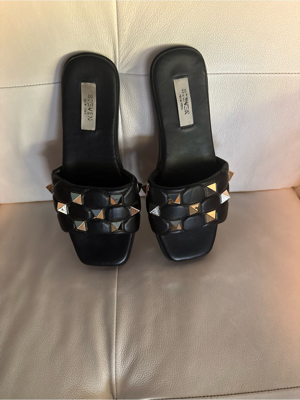 Seven7 Black Pyramid Stud Slide Mules
